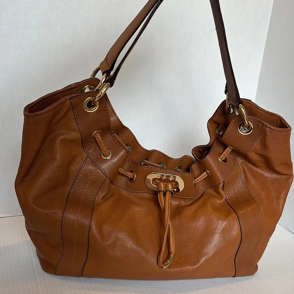 Michael Kors Large Brown Leather Shoulder Bag Gold Hardware